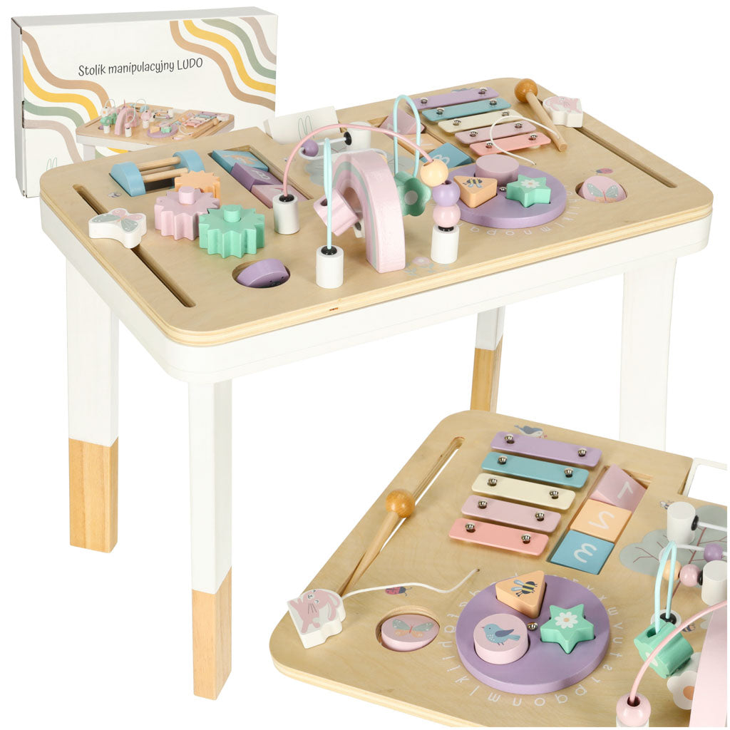 Medinis pastelinis montessori veiklos staliukas