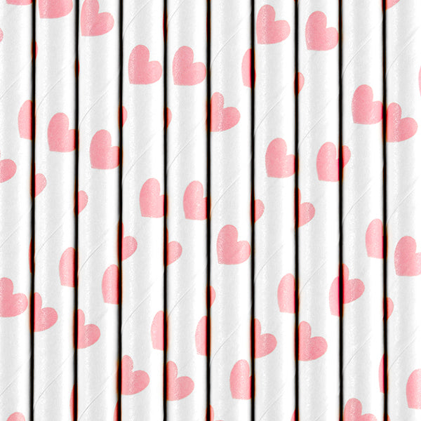 Popieriniai šiaudeliai Pink Hearts
