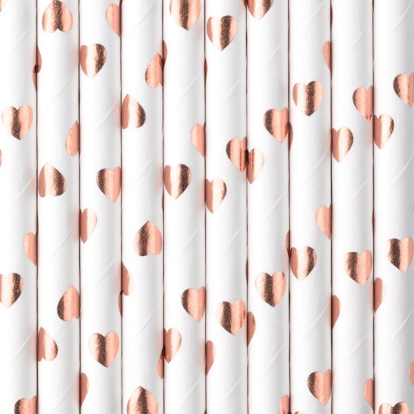 Popieriniai šiaudeliai Rose Gold Hearts