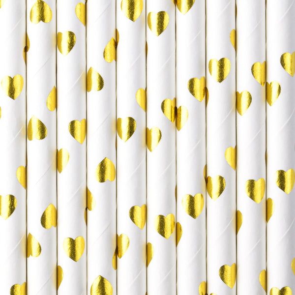 Popieriniai šiaudeliai Gold Hearts