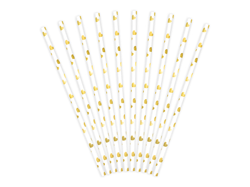 Popieriniai šiaudeliai Gold Hearts