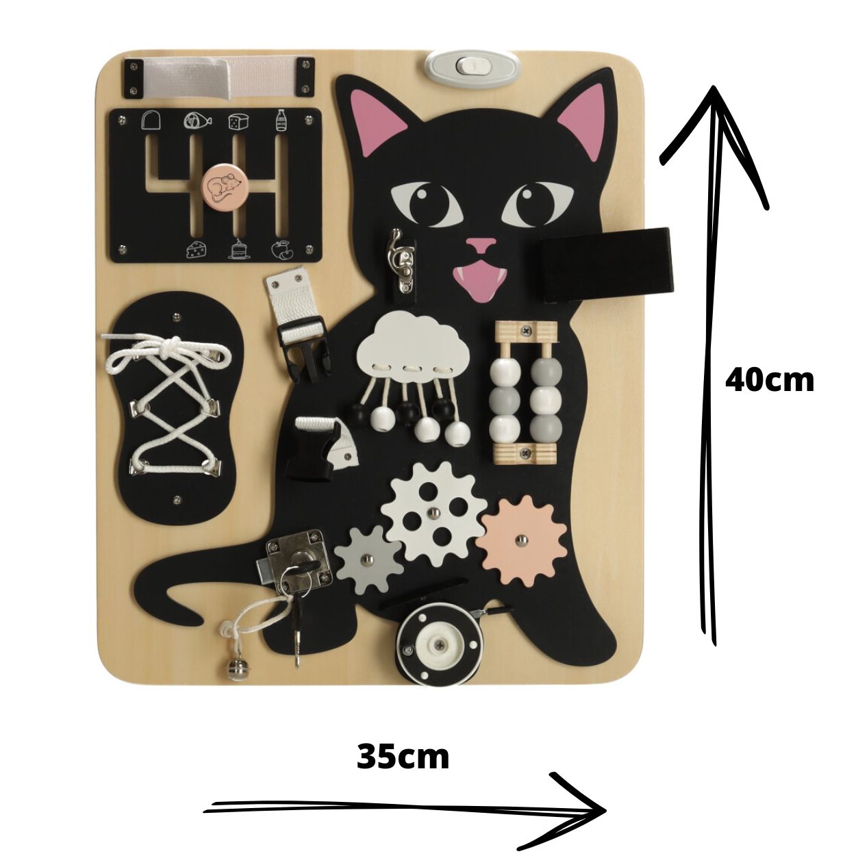 Montessori medinė lavinamoji veiklos lenta "Katinas"