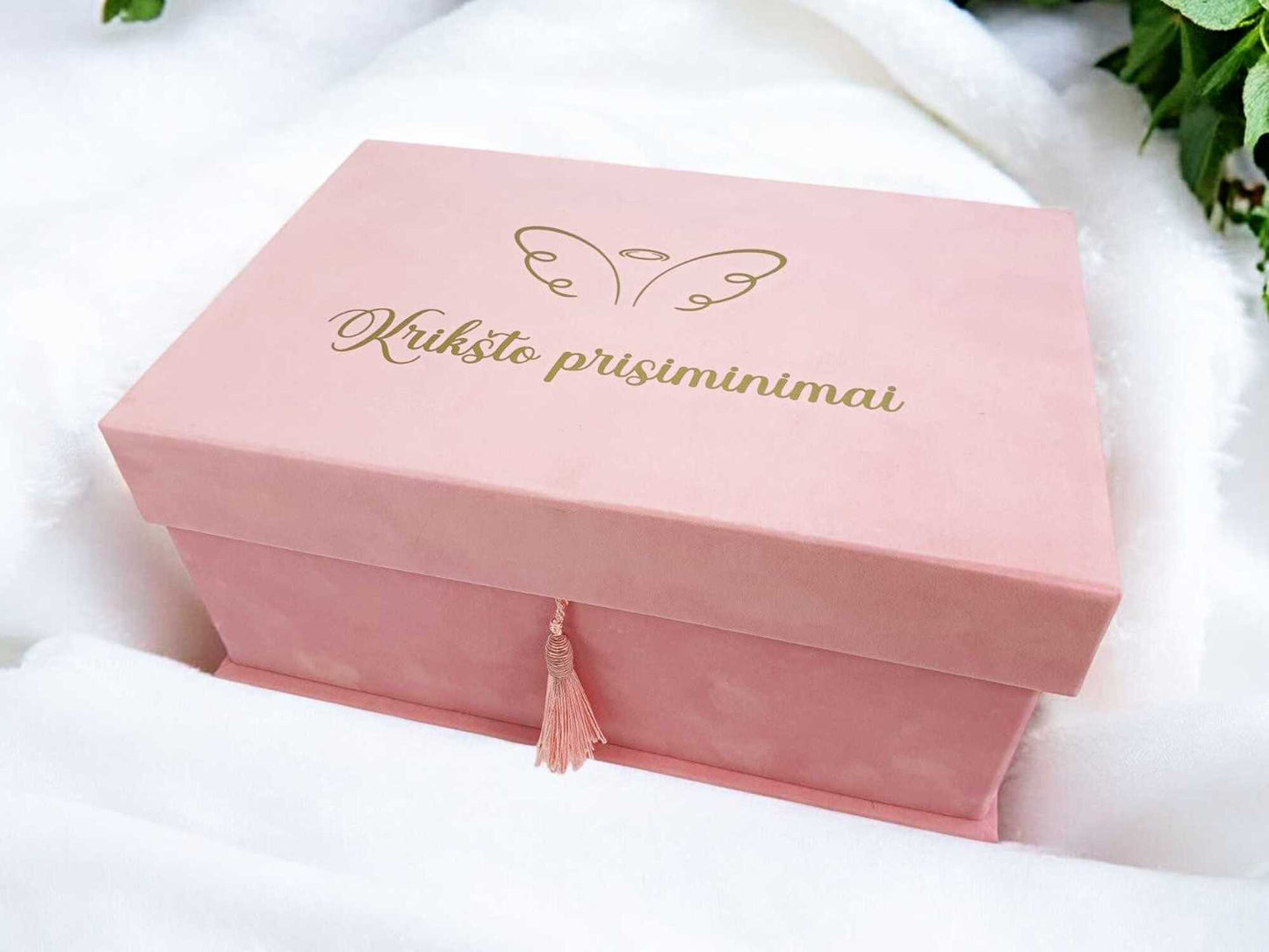 Aksominė rožinės spalvos Krikšto dėžė