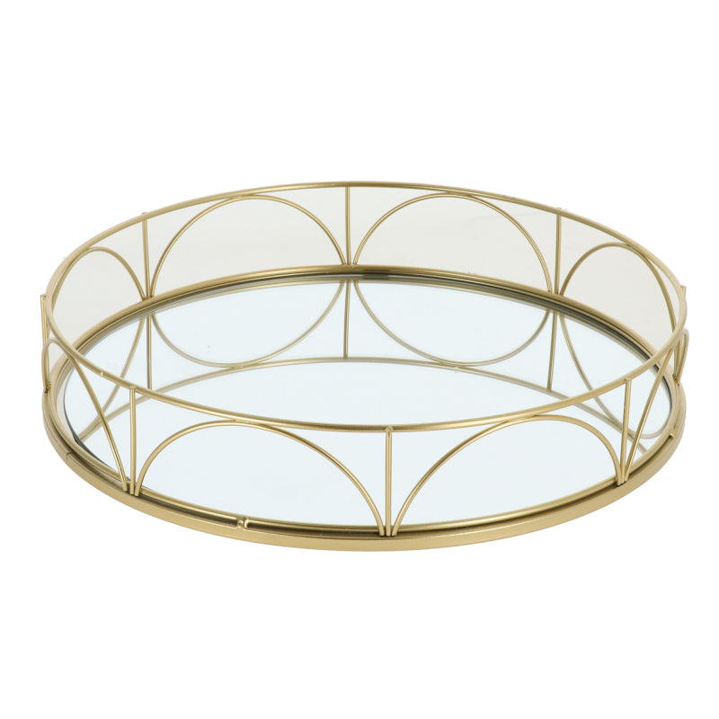 Didelis apvalus aukso spalvos veidrodinis padėklas