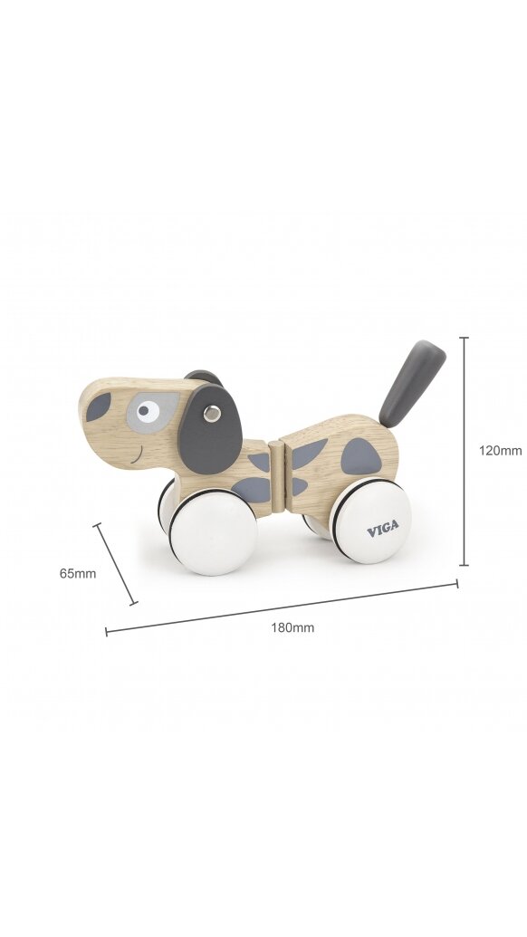 Medinis traukiamas šuniukas su virvele