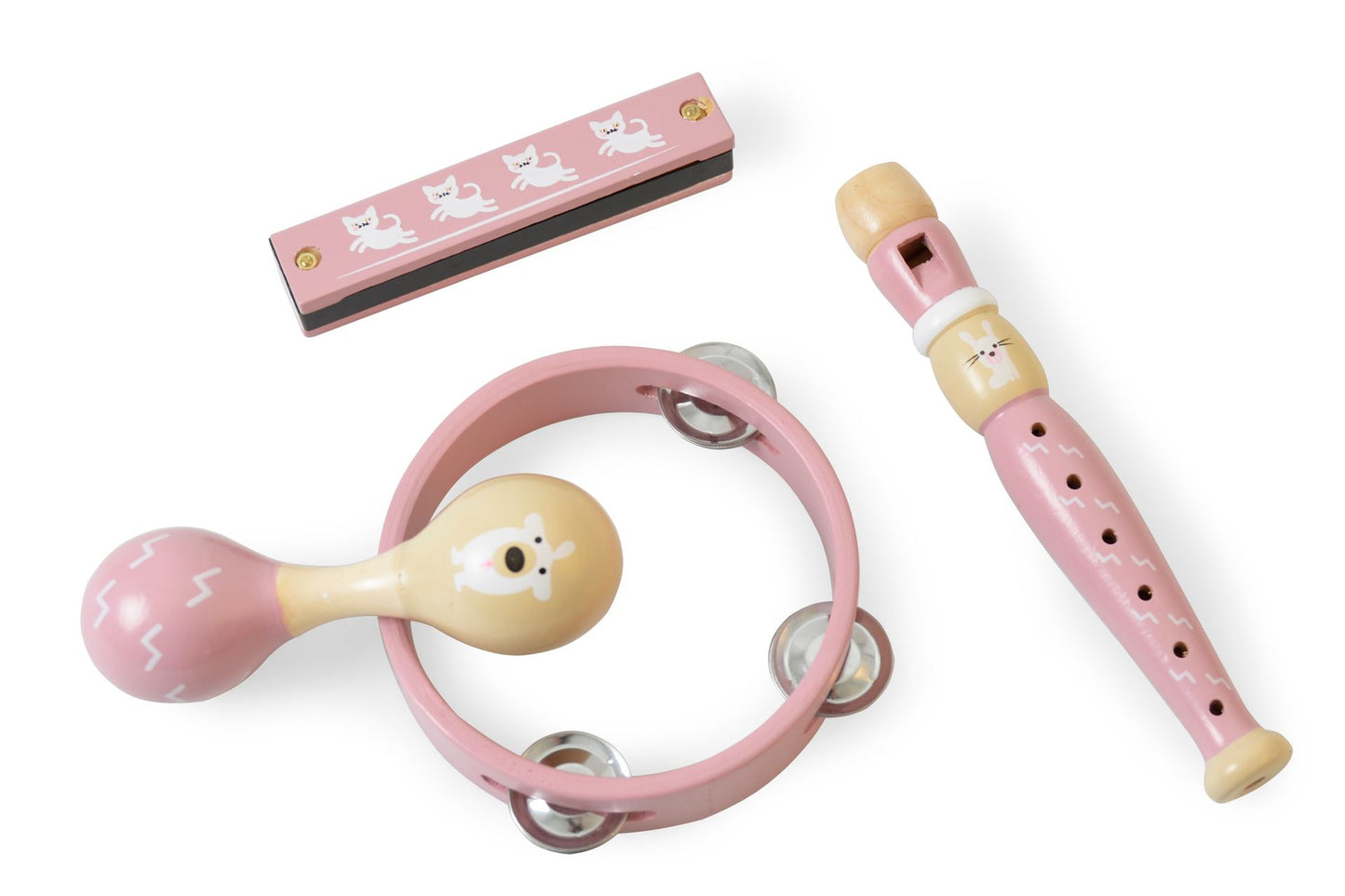 Medinis muzikos instrumentų komplektas rožinis