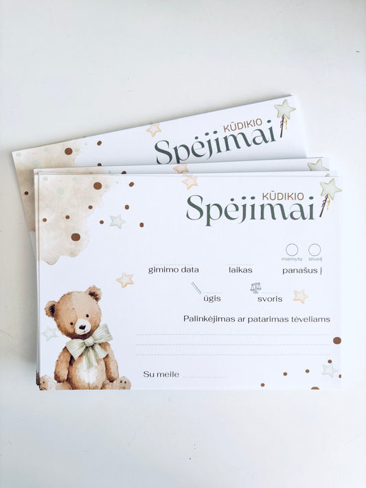Babyshower kortelės Kūdikio spėjimų ir patarimų kortelės
