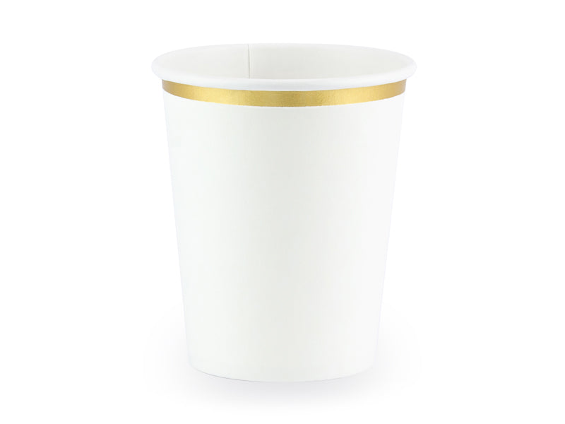 Popieriniai puodeliai baltos spalvos su aukso krašteliu