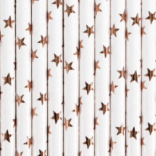 Popieriniai šiaudeliai Rose Gold Stars