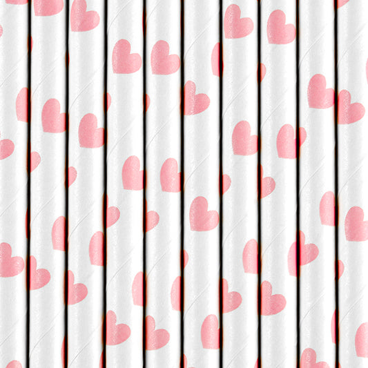 Popieriniai šiaudeliai Pink Hearts
