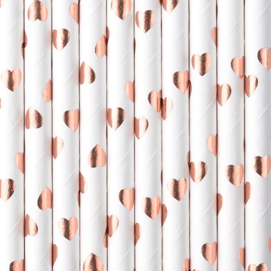Popieriniai šiaudeliai Rose Gold Hearts