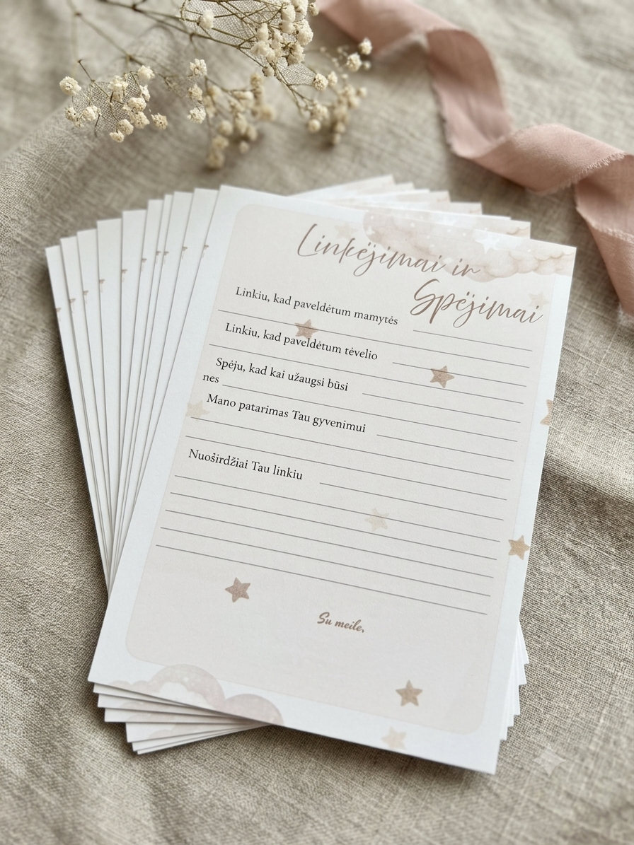 Krikštynų ir „Baby Shower“ Spejimų bei Linkėjimų Kortelės