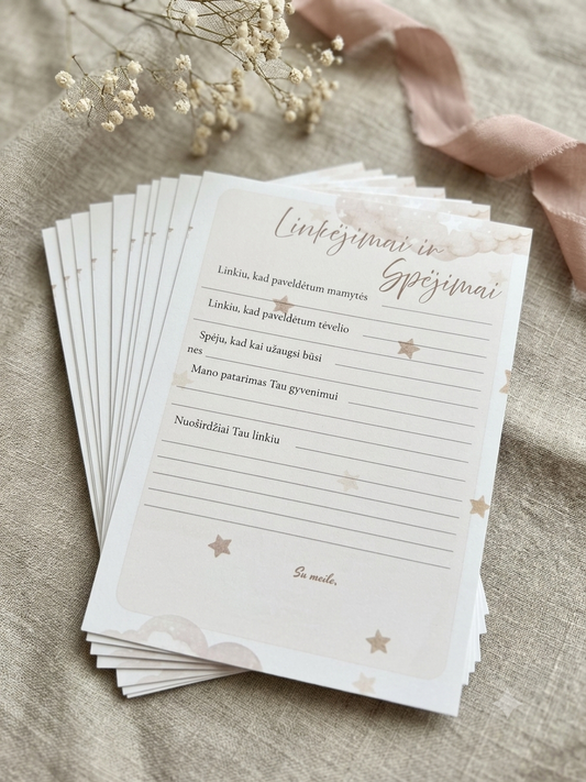 Krikštynų ir „Baby Shower“ Spejimų bei Linkėjimų Kortelės