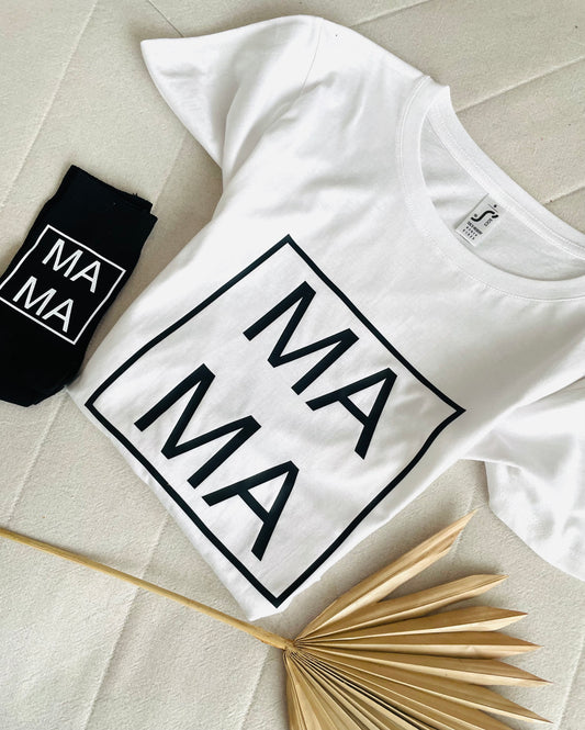 Marškinėliai su dekoruotu užrašu MAMA
